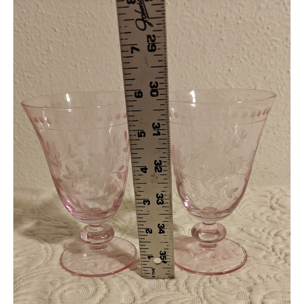 Set Of 2 Williams And Sonoma Etched Pink Glasses